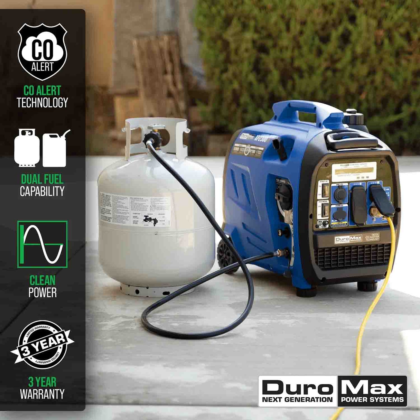 DuroMax XP2300iH Dual Fuel 1800W/2300W Portable Inverter Generator | CO Alert