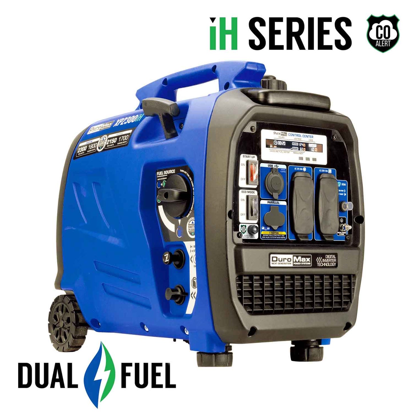 DuroMax XP2300iH Dual Fuel 1800W/2300W Portable Inverter Generator | CO Alert