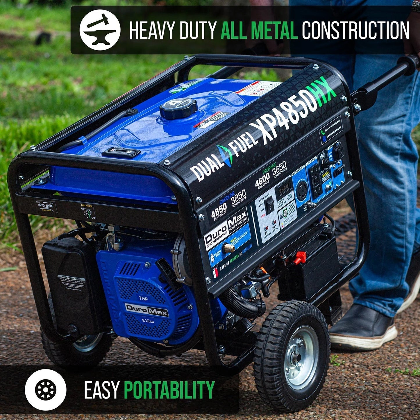 DuroMax XP4850HX Dual Fuel 3850W/4850W Portable HX Generator | CO Alert