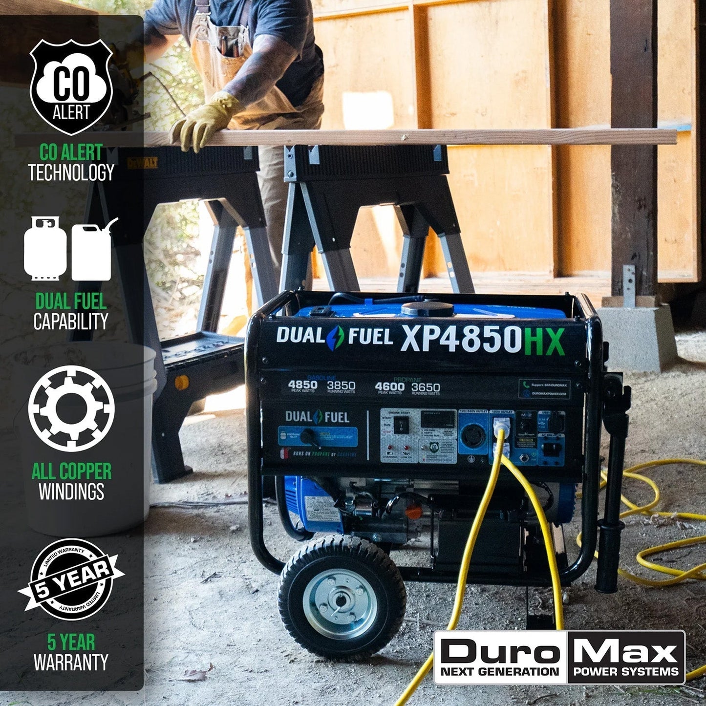 DuroMax XP4850HX Dual Fuel 3850W/4850W Portable HX Generator | CO Alert