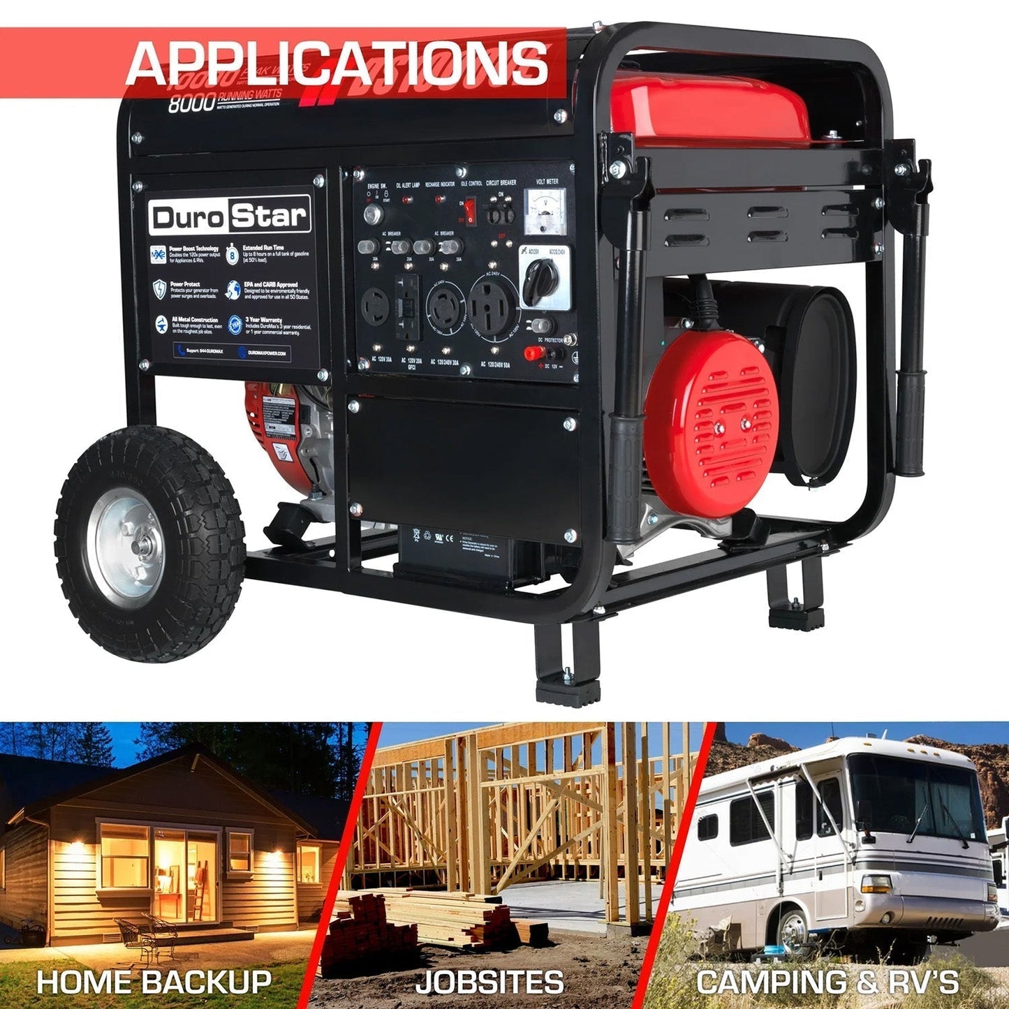 DuroStar DS10000E Gasoline 8000W/10000W Portable Generator