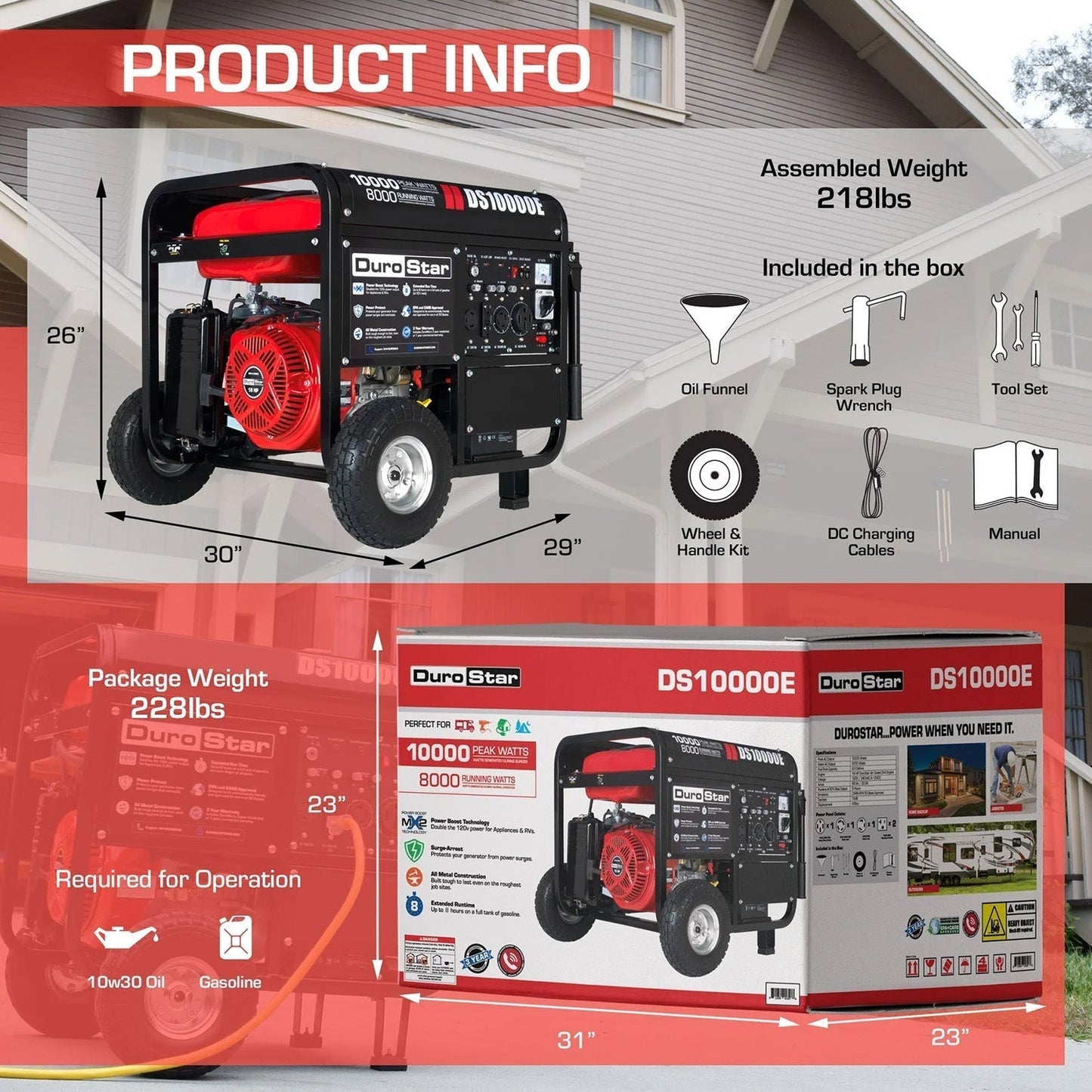 DuroStar DS10000E Gasoline 8000W/10000W Portable Generator