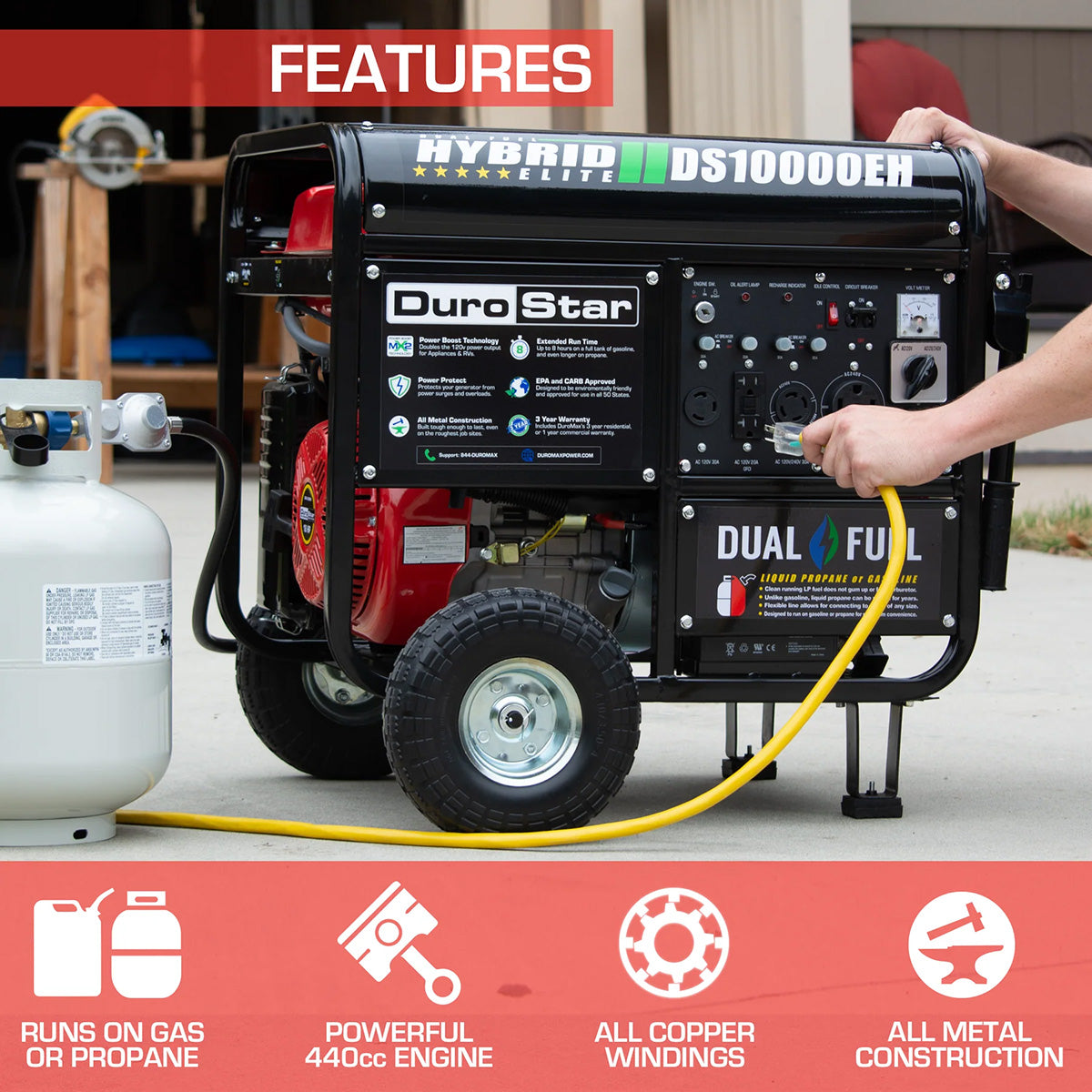 DuroStar DS10000EH Dual Fuel 8000W/10000W Portable Generator