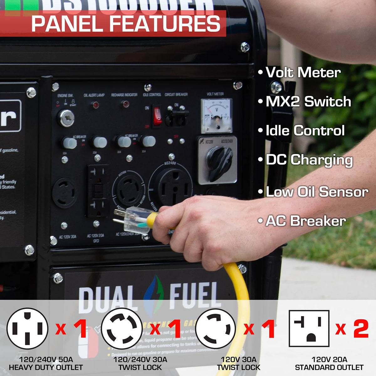 DuroStar DS10000EH Dual Fuel 8000W/10000W Portable Generator