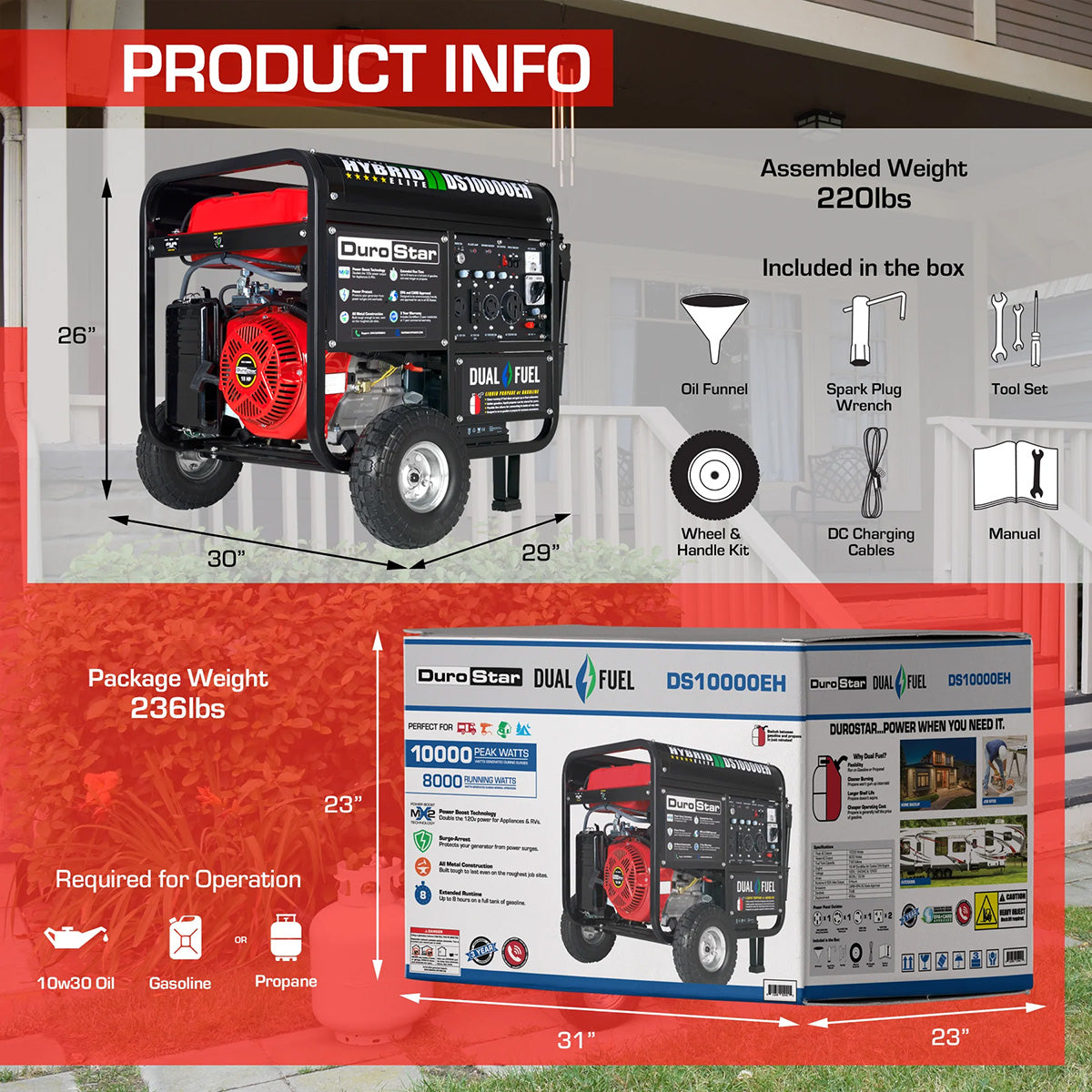 DuroStar DS10000EH Dual Fuel 8000W/10000W Portable Generator
