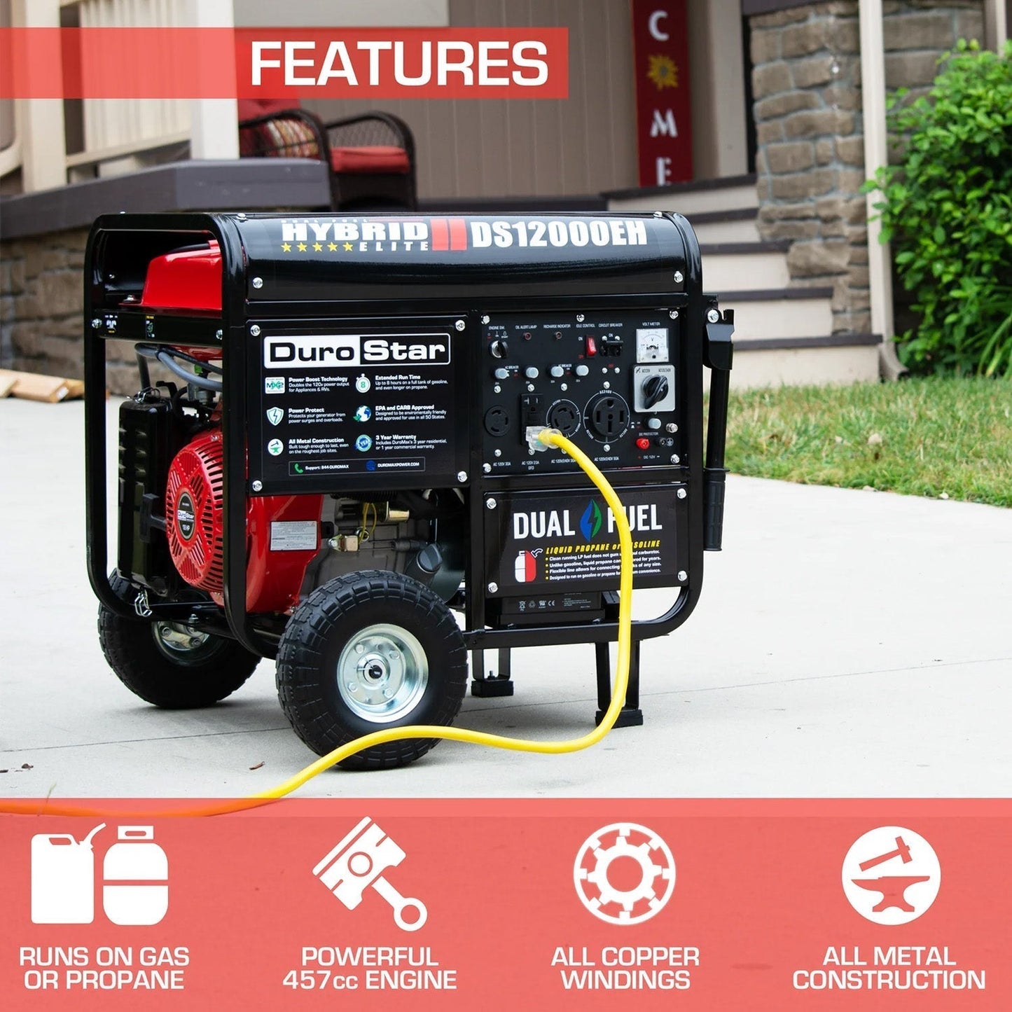 DuroStar DS12000EH Dual Fuel 9500W/12000W Portable Generator