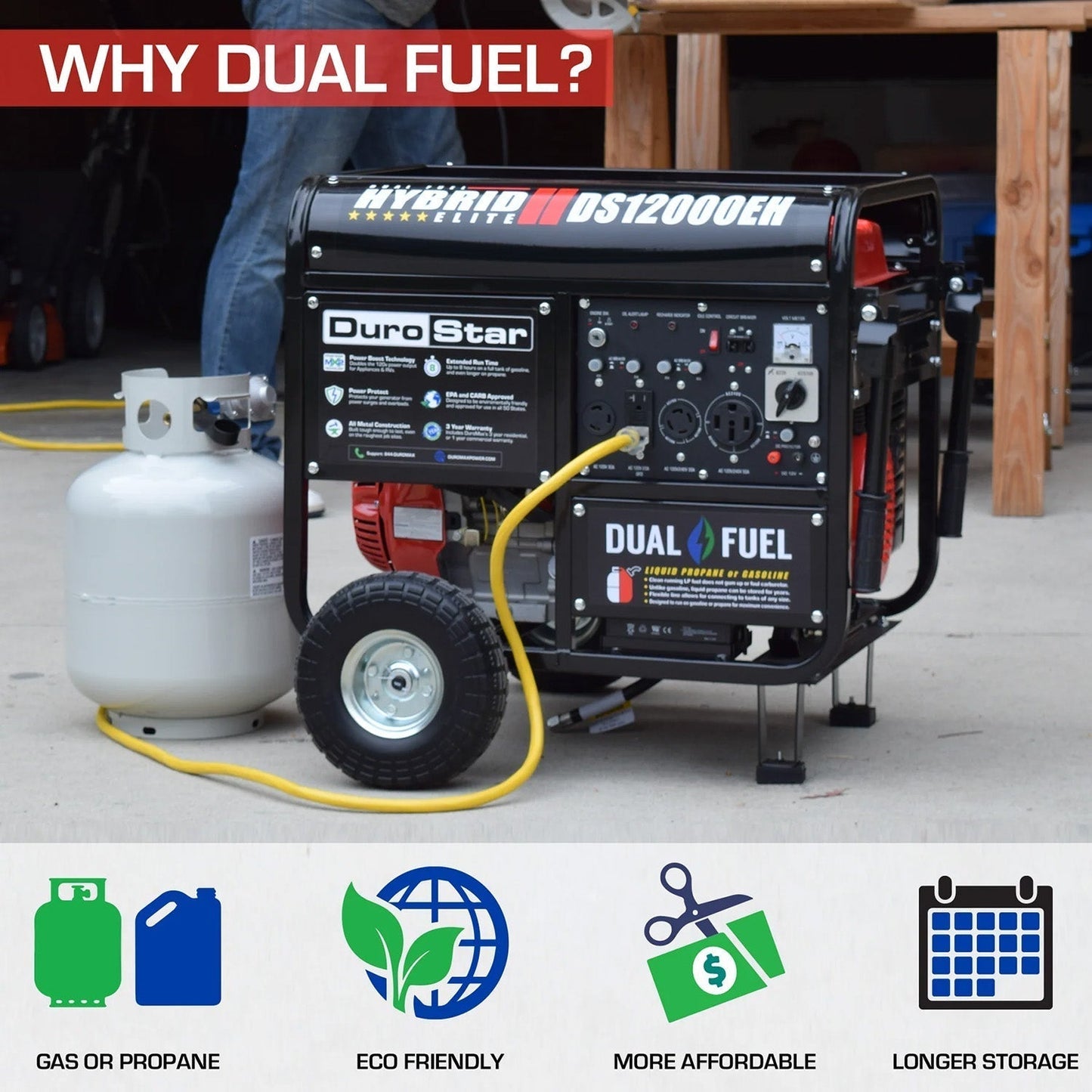 DuroStar DS12000EH Dual Fuel 9500W/12000W Portable Generator