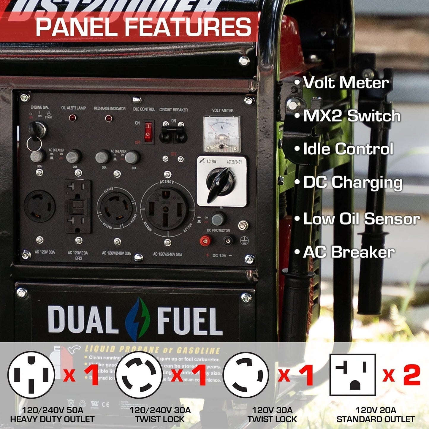 DuroStar DS12000EH Dual Fuel 9500W/12000W Portable Generator