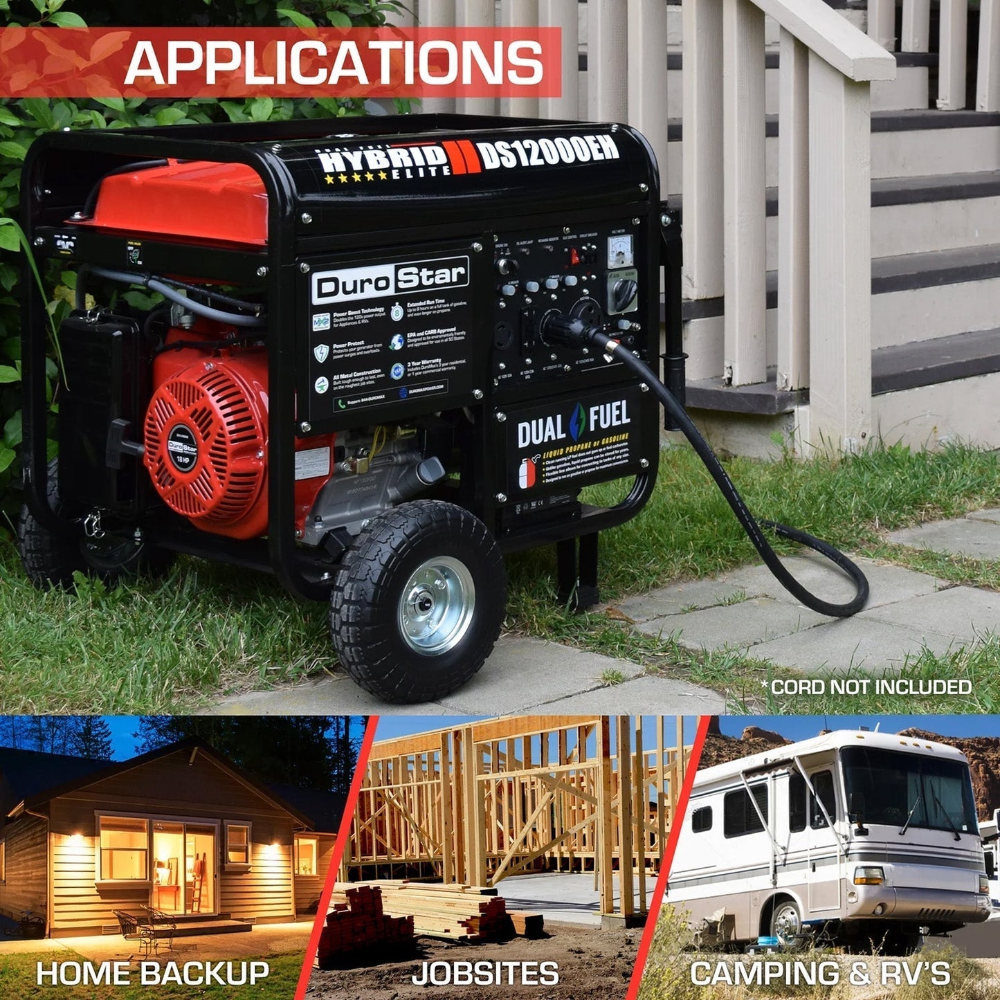 DuroStar DS12000EH Dual Fuel 9500W/12000W Portable Generator
