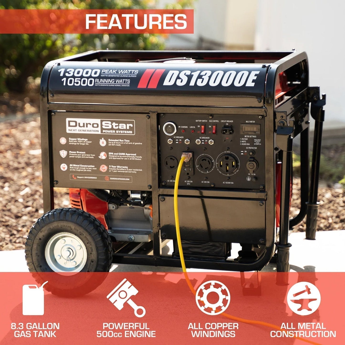DuroStar DS13000E Gasoline 10500W/13000W Portable Generator
