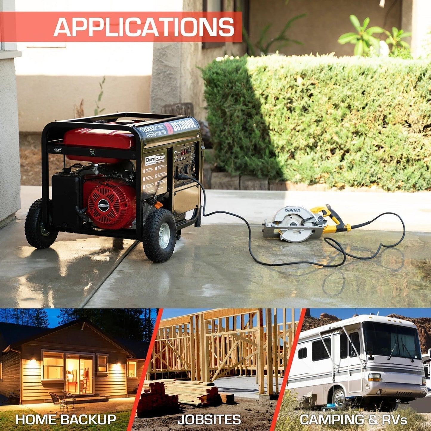 DuroStar DS13000E Gasoline 10500W/13000W Portable Generator