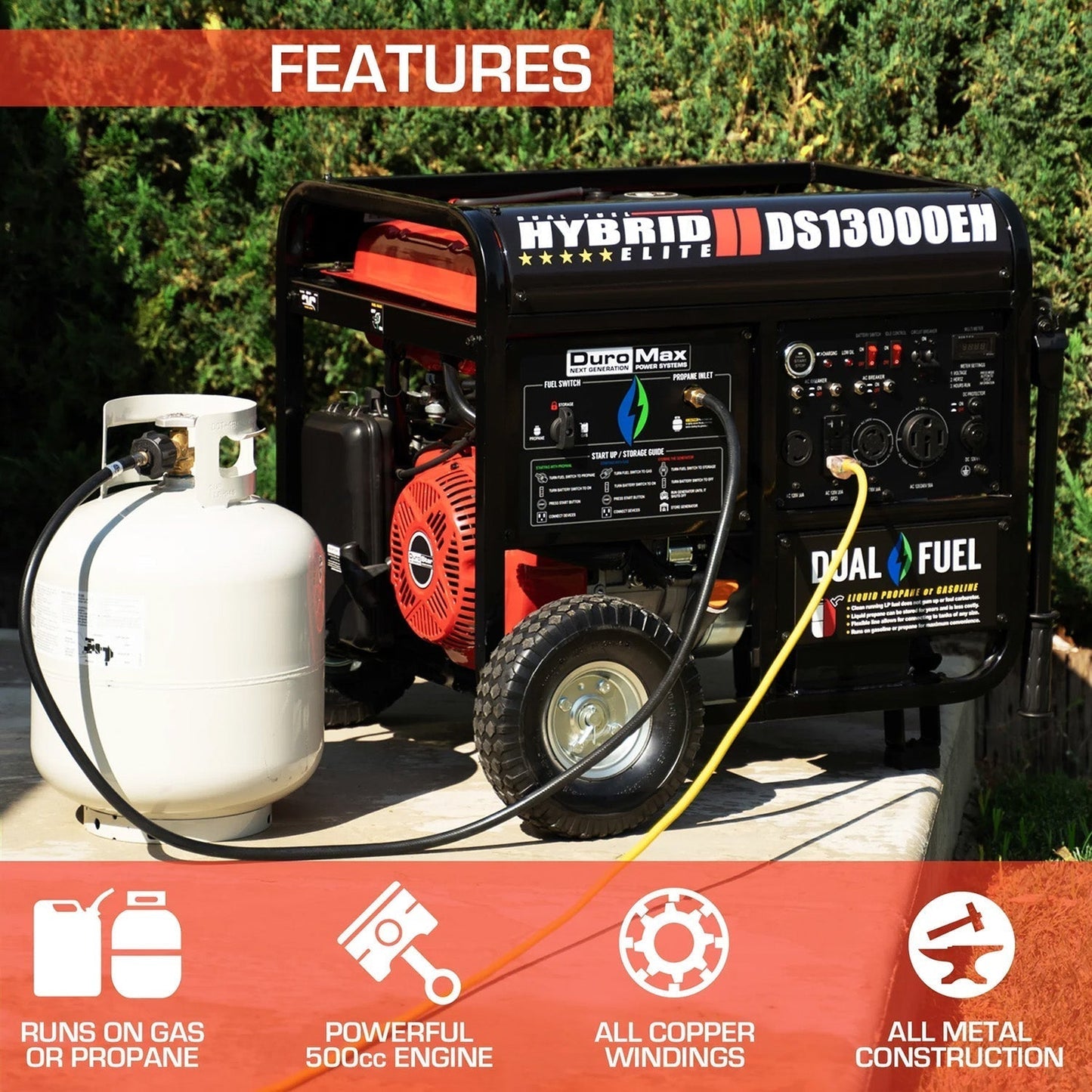 DuroStar DS13000EH Dual Fuel 10500W/13000W Portable Generator