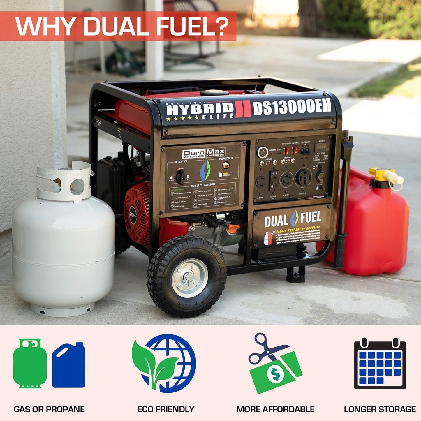 DuroStar DS13000EH Dual Fuel 10500W/13000W Portable Generator