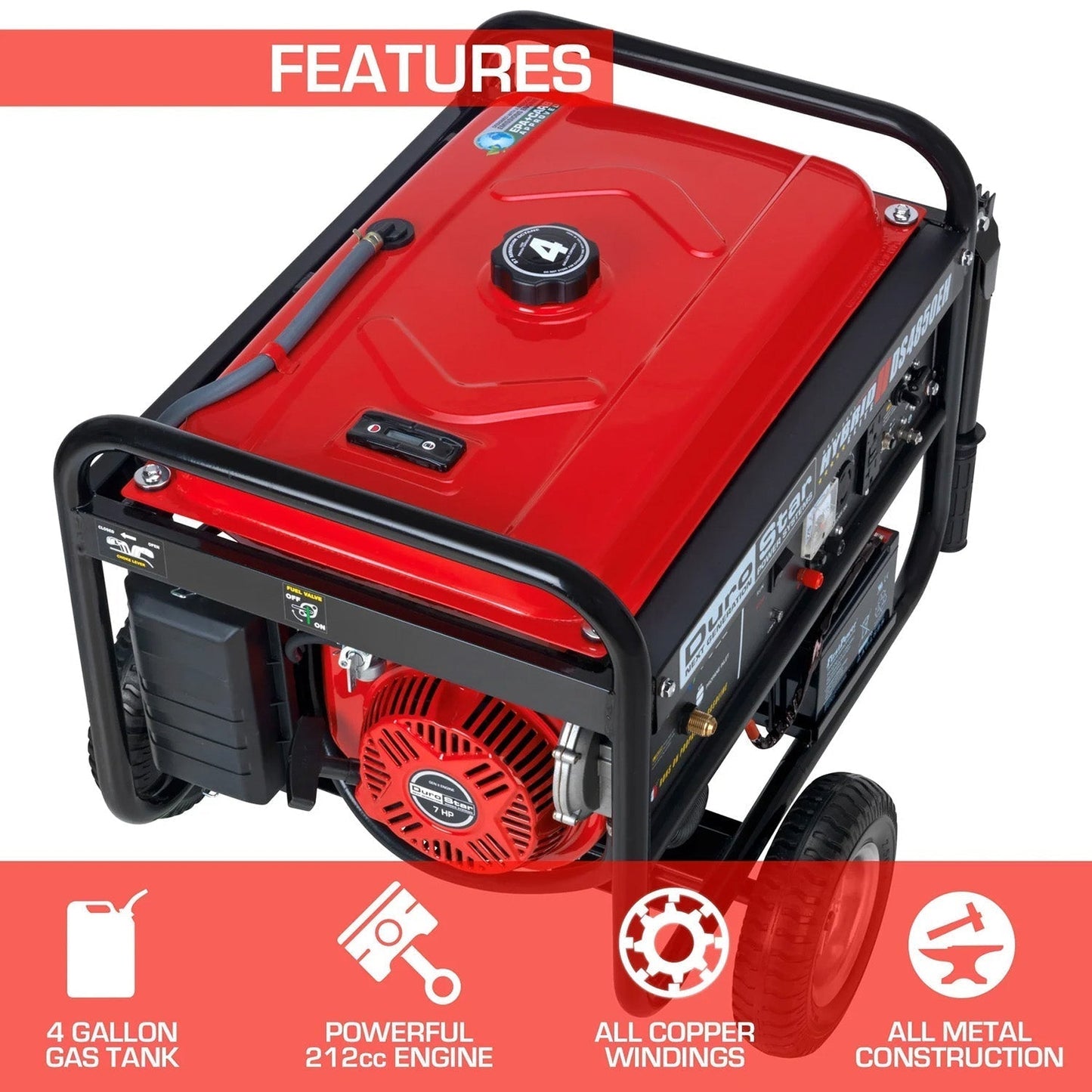DuroStar DS4850EH Dual Fuel 3850W/4850W Portable Generator
