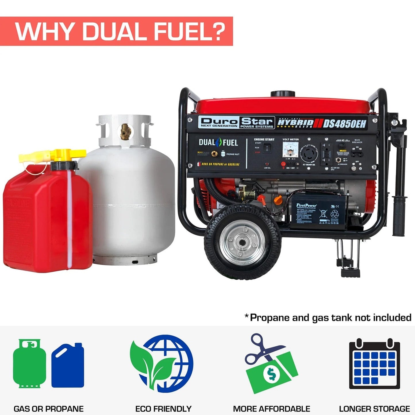 DuroStar DS4850EH Dual Fuel 3850W/4850W Portable Generator