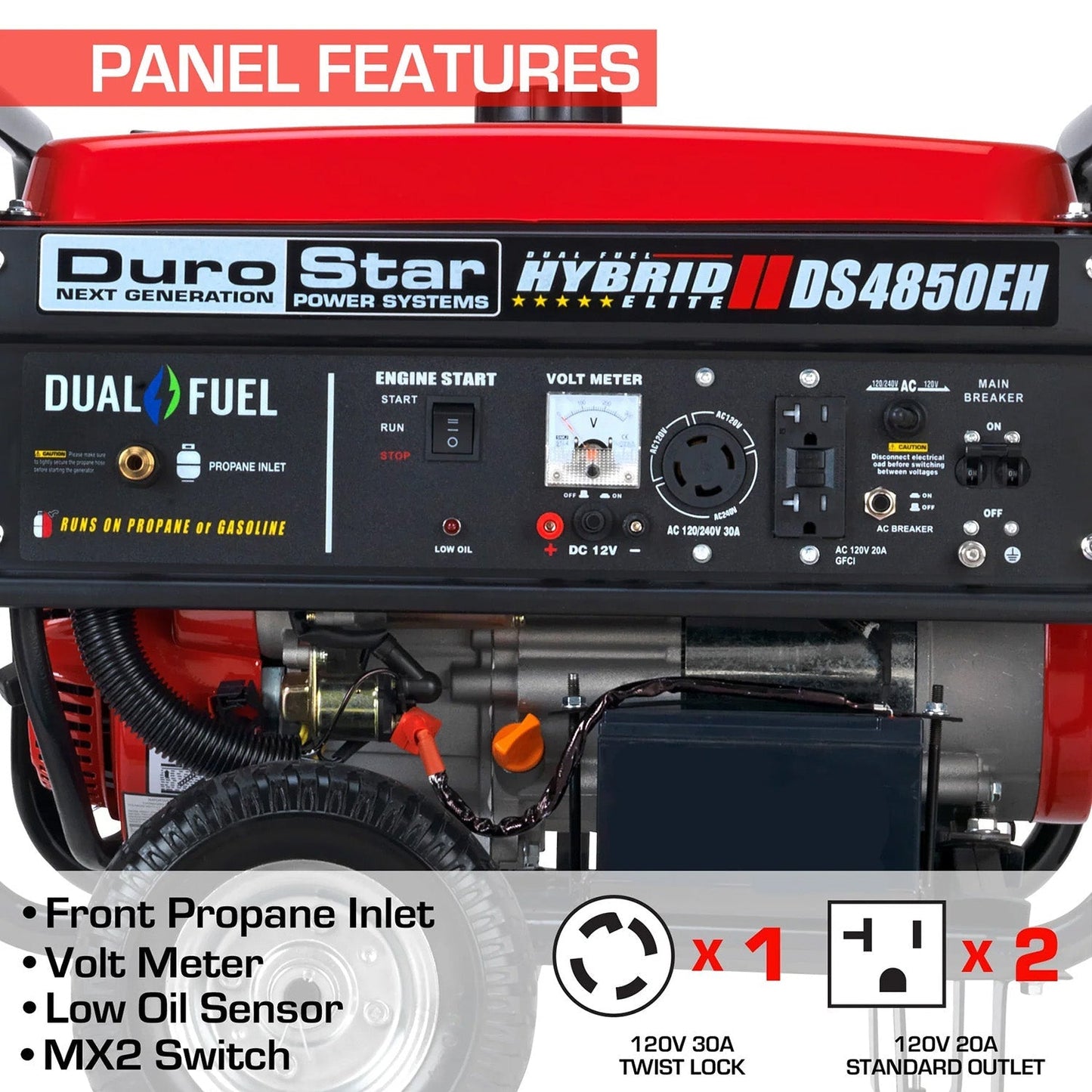 DuroStar DS4850EH Dual Fuel 3850W/4850W Portable Generator