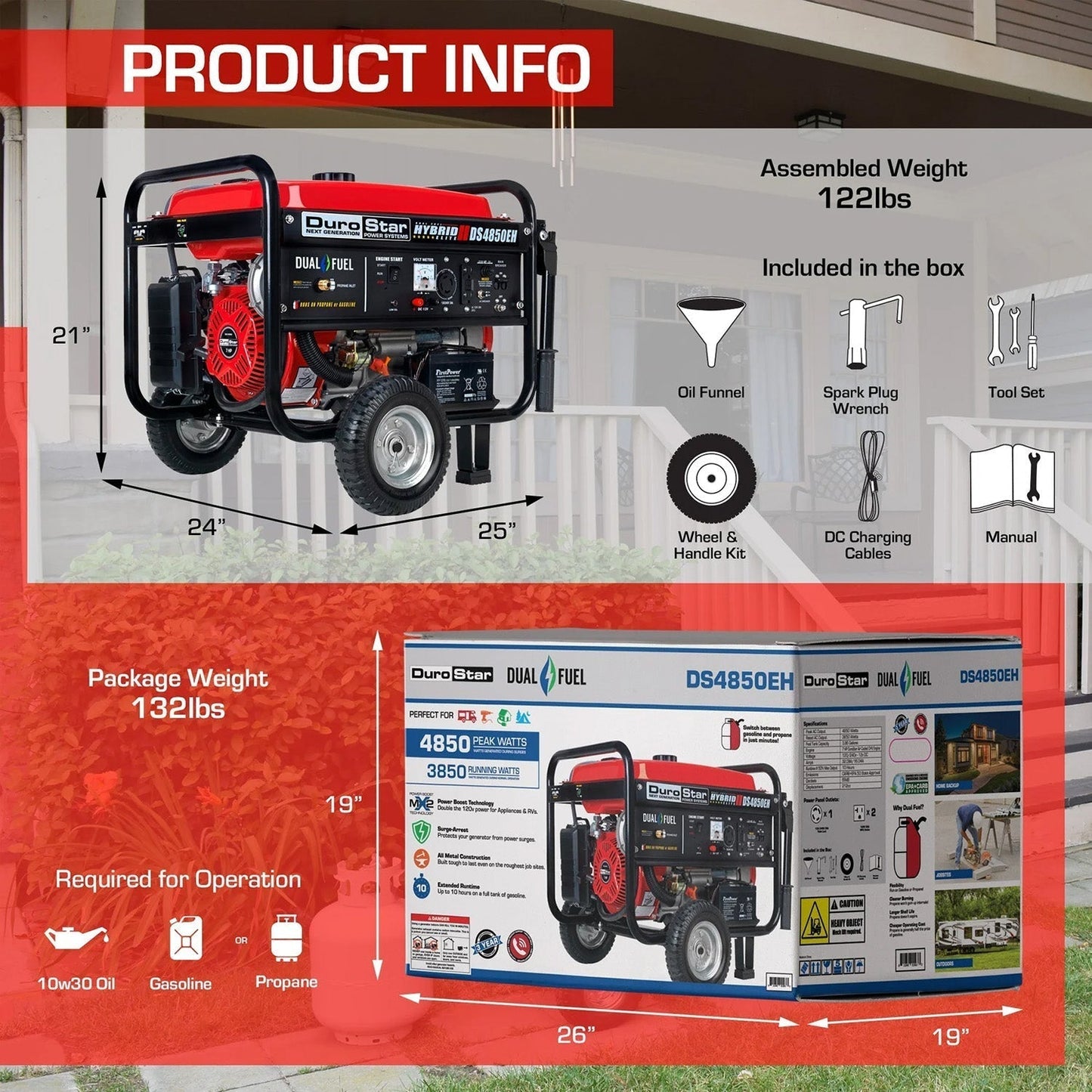 DuroStar DS4850EH Dual Fuel 3850W/4850W Portable Generator
