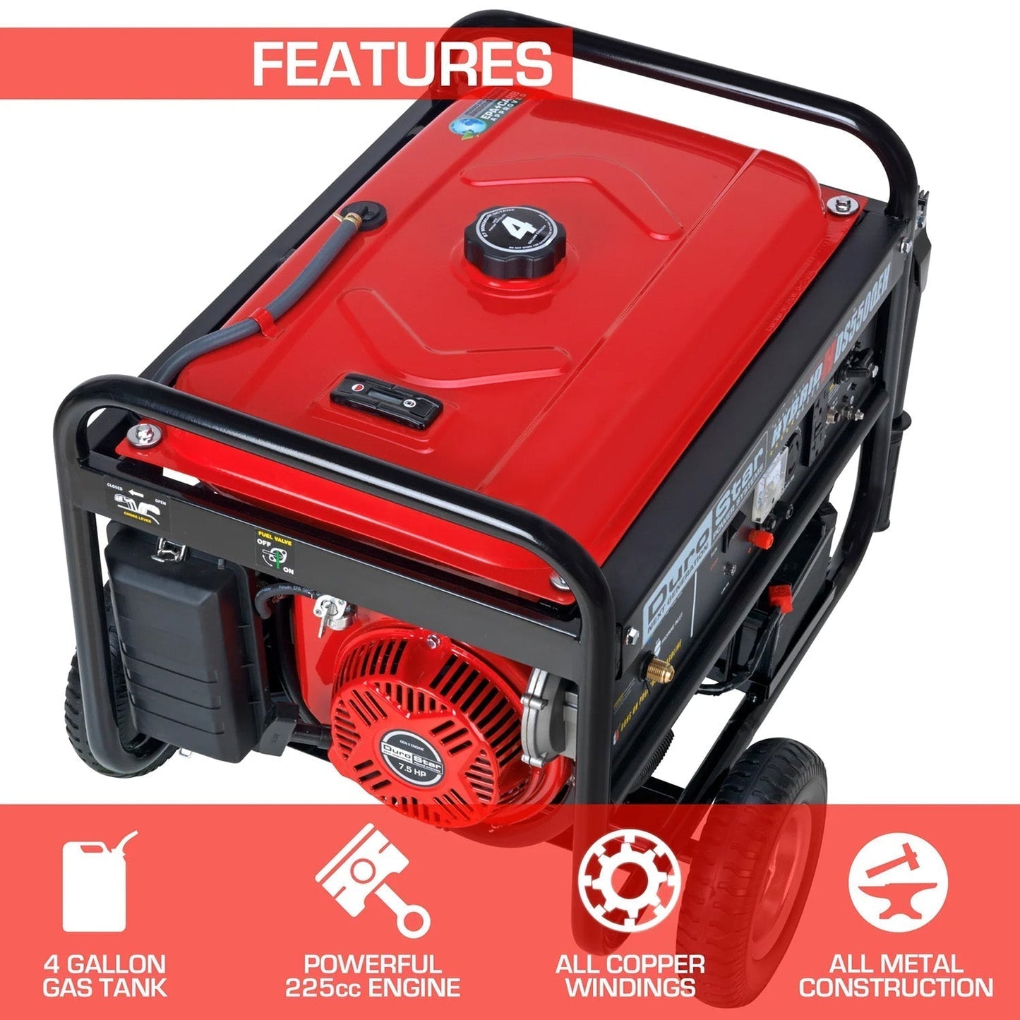 DuroStar DS5500EH Dual Fuel 4500W/5500W Portable Generator