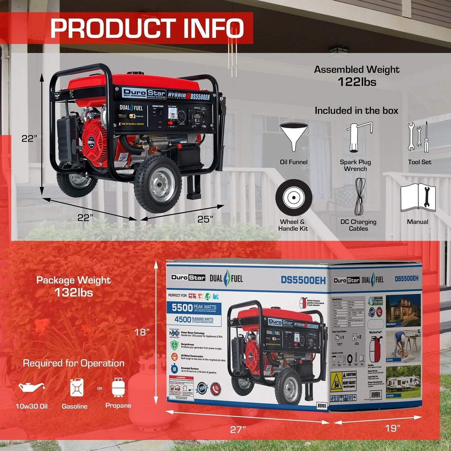 DuroStar DS5500EH Dual Fuel 4500W/5500W Portable Generator
