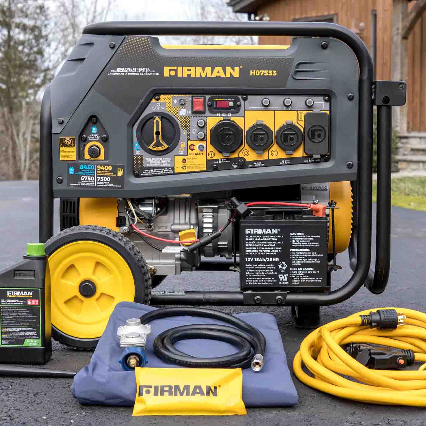 Firman H07553 Dual Fuel 7500W/9400W Portable Generator | Electric Start | 120/240V | CO Alert