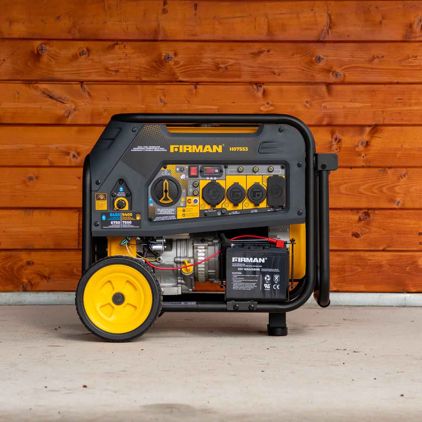 Firman H07553 Dual Fuel 7500W/9400W Portable Generator | Electric Start | 120/240V | CO Alert