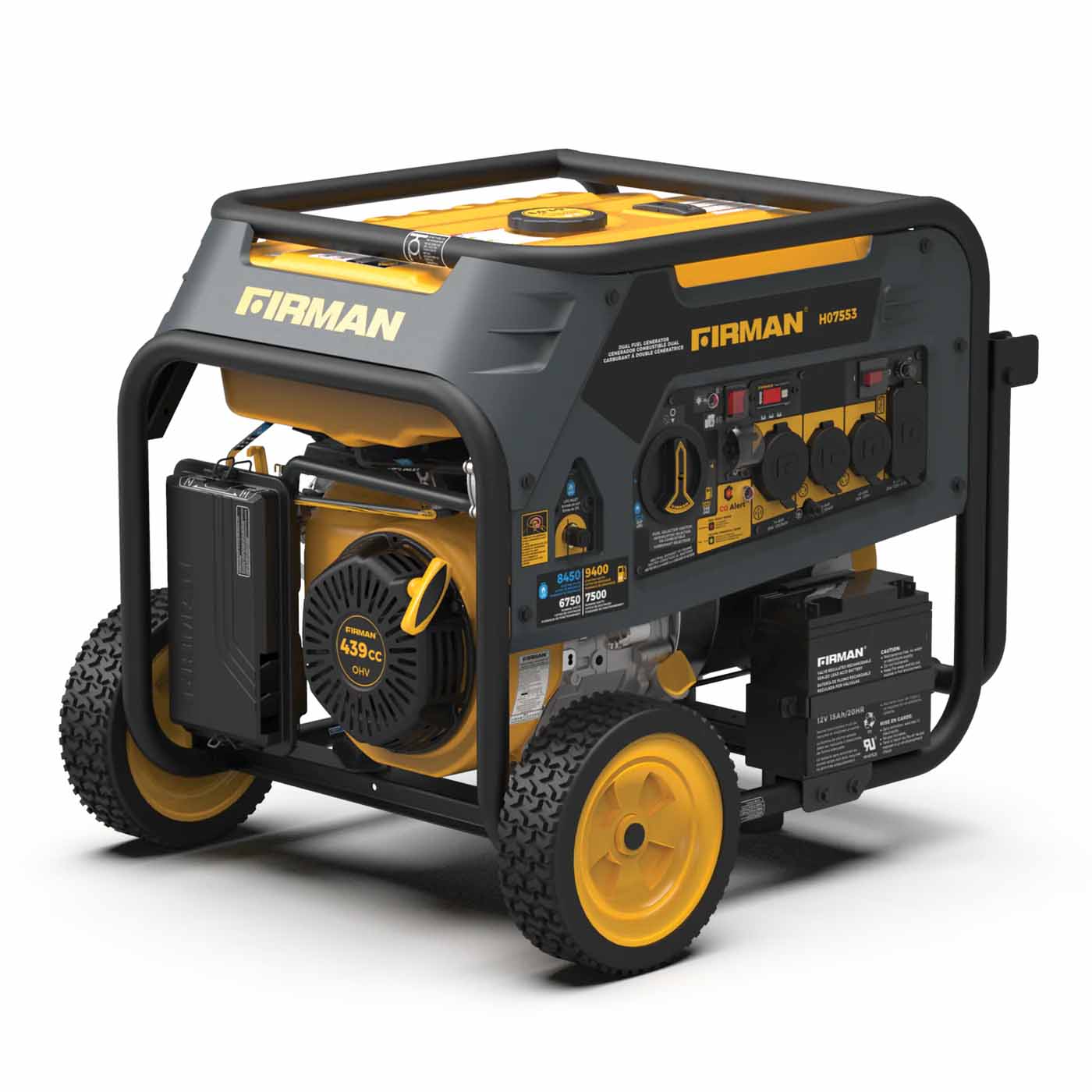 Firman H07553 Dual Fuel 7500W/9400W Portable Generator | Electric Start | 120/240V | CO Alert