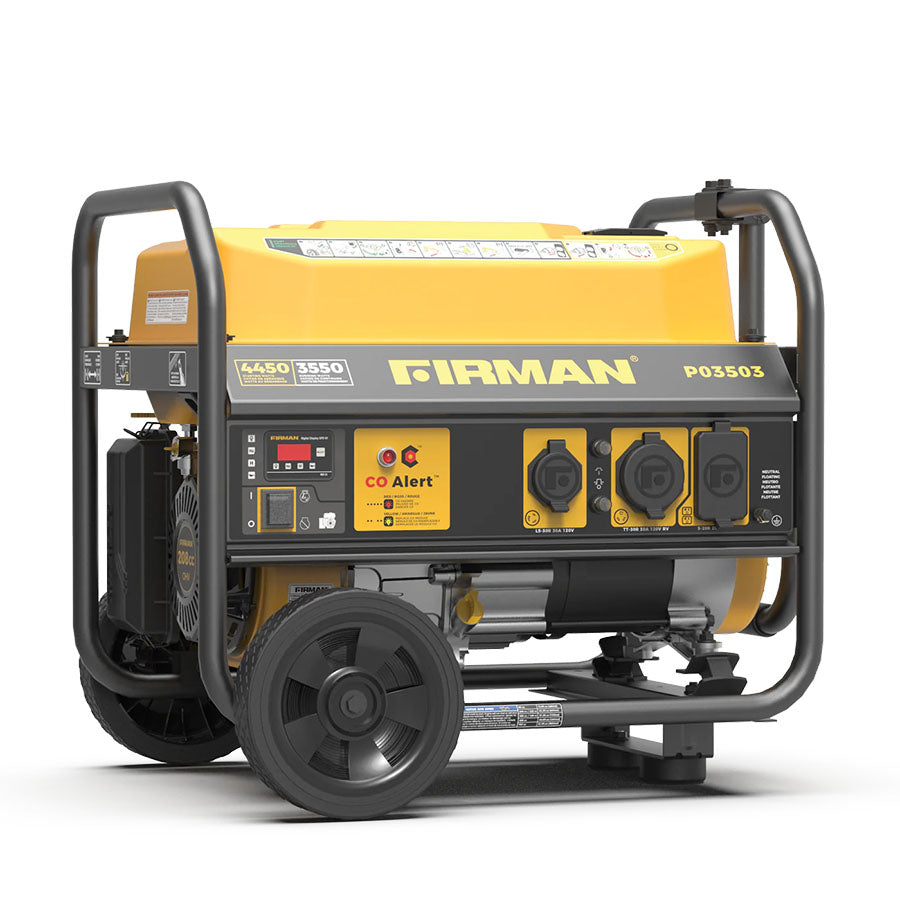 Firman P03503 Gasoline 3550W/4450W Portable Generator | Recoil Start | 120V | CO Alert