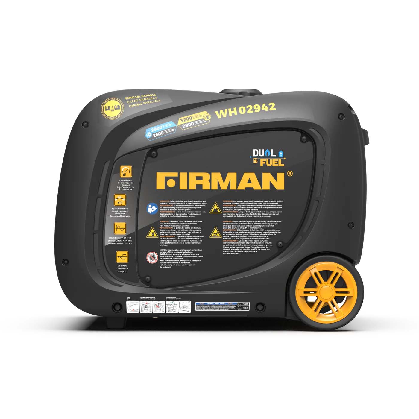 Firman WH02942 Dual Fuel 2900W/3200W Inverter Portable Generator | Electric Start