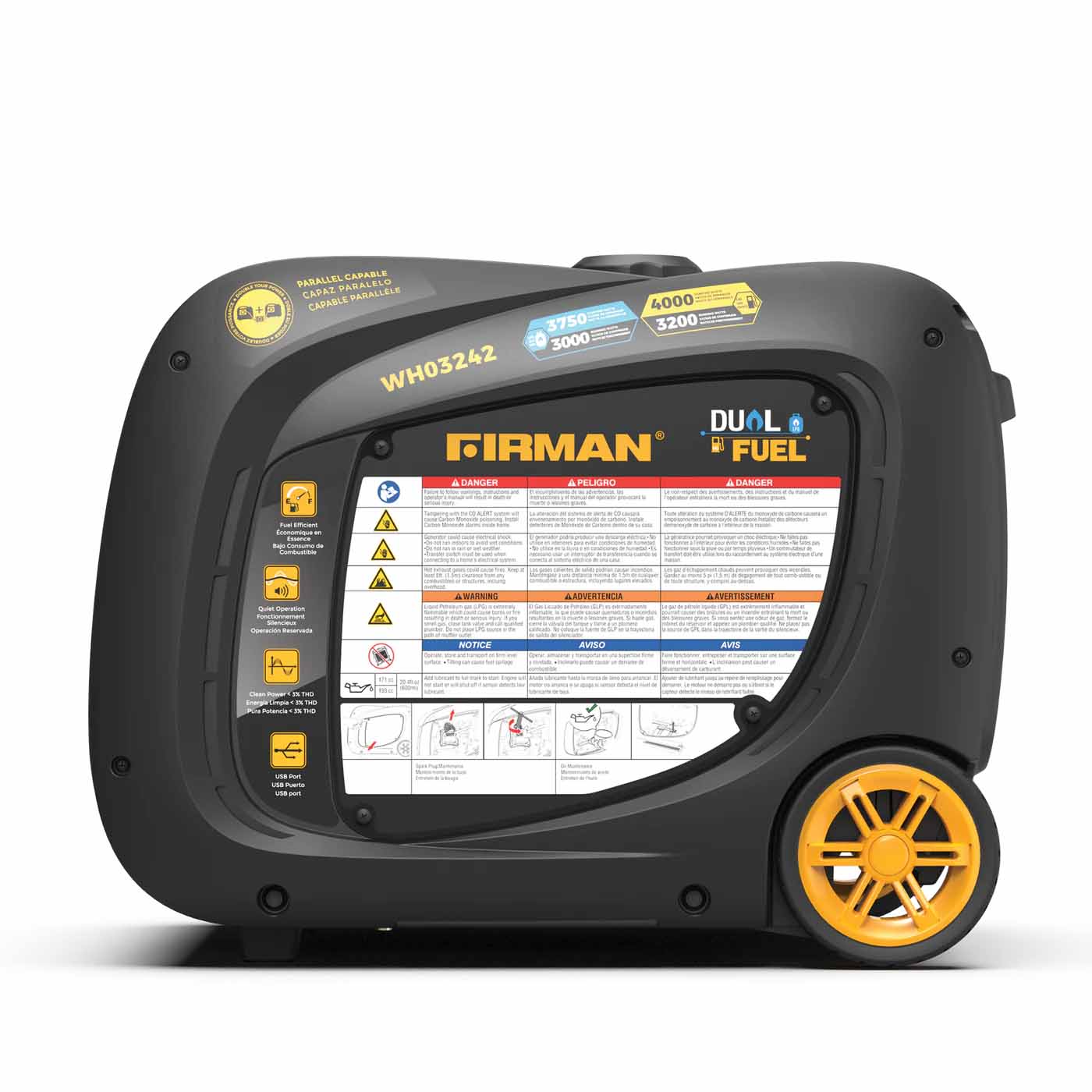Firman WH03242 Dual Fuel 3200W/4000W Inverter Portable Generator | Electric Start | CO Alert