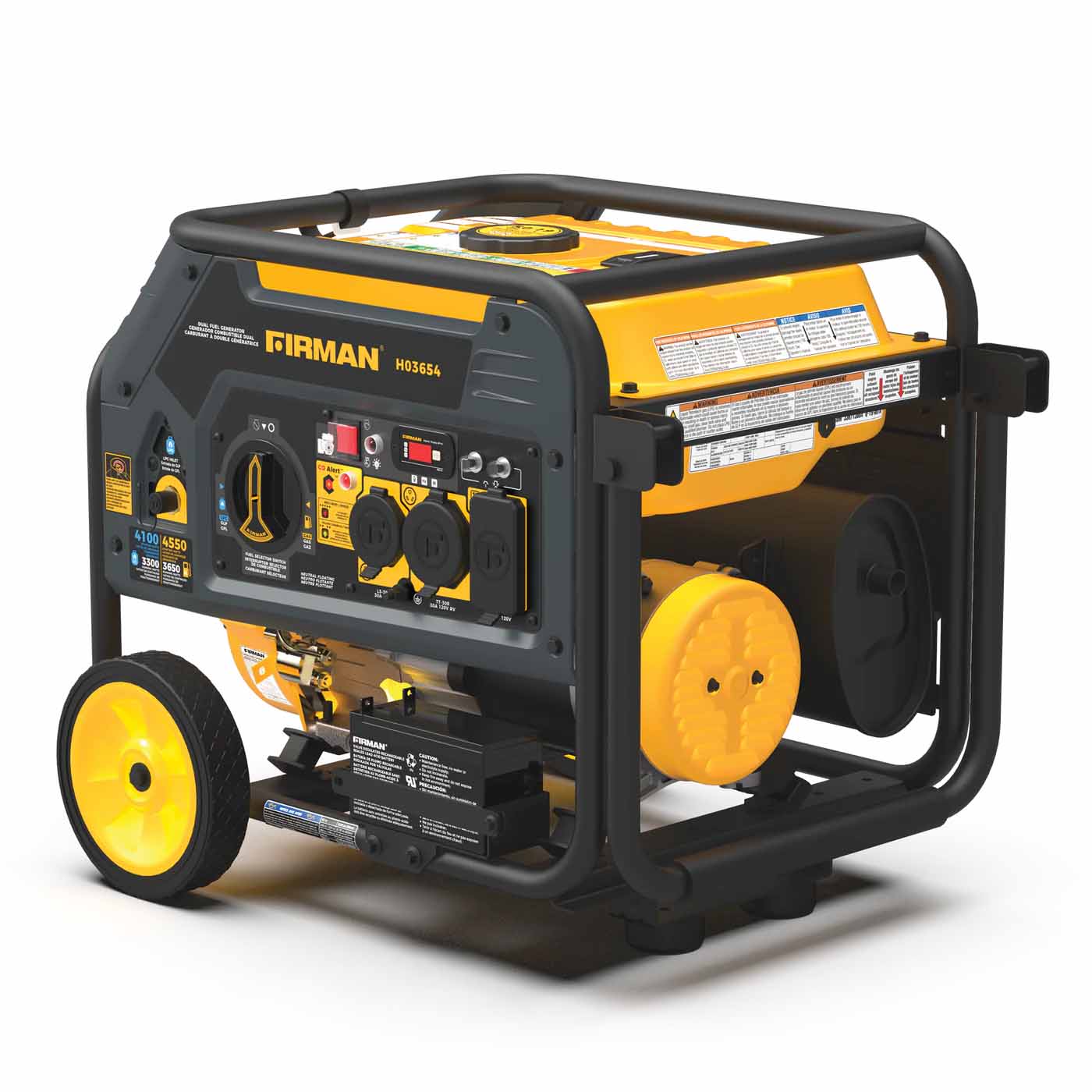 Firman H03654 Dual Fuel 3650W/4550W Portable Generator | Electric Start | 120/240V | CO Alert