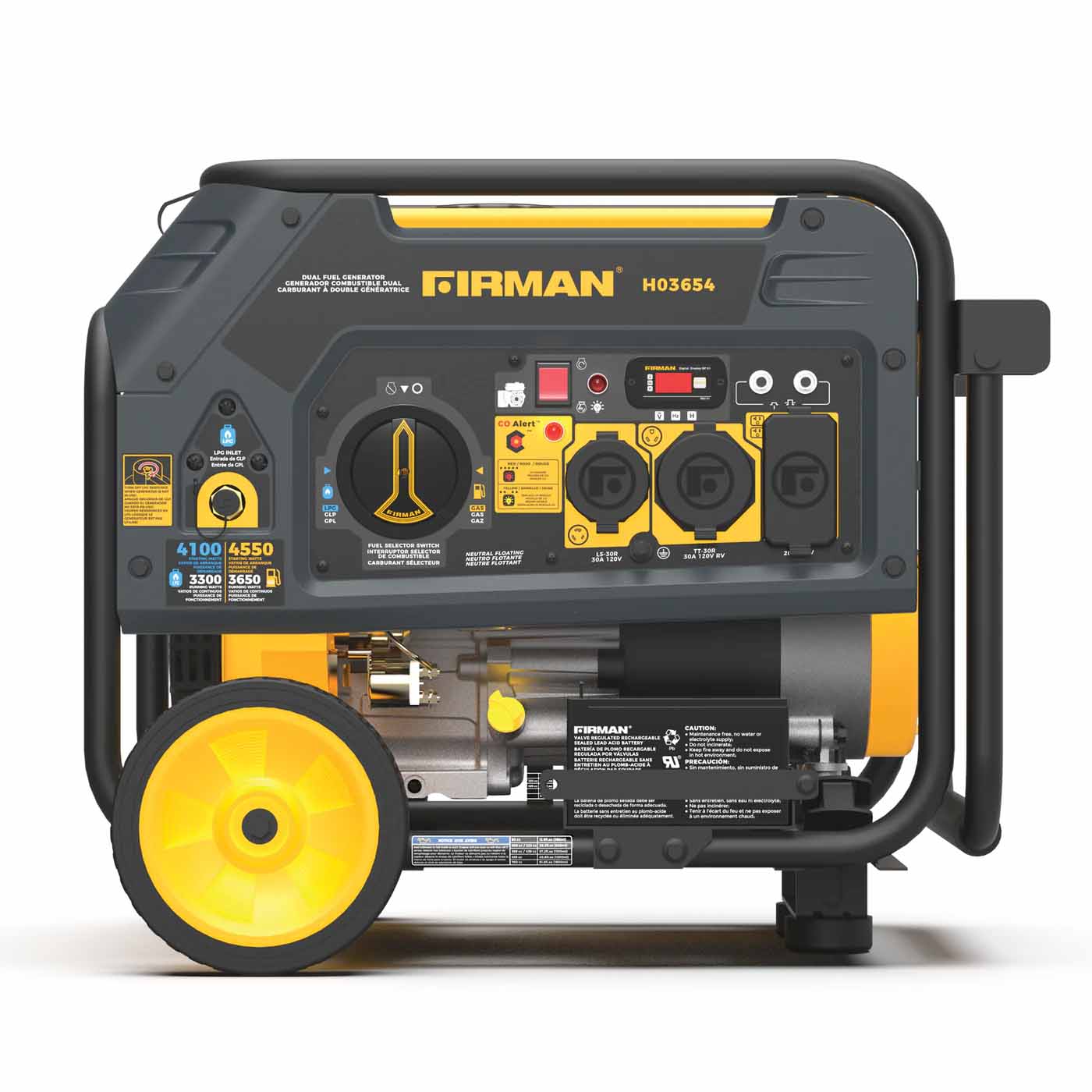 Firman H03654 Dual Fuel 3650W/4550W Portable Generator | Electric Start | 120/240V | CO Alert
