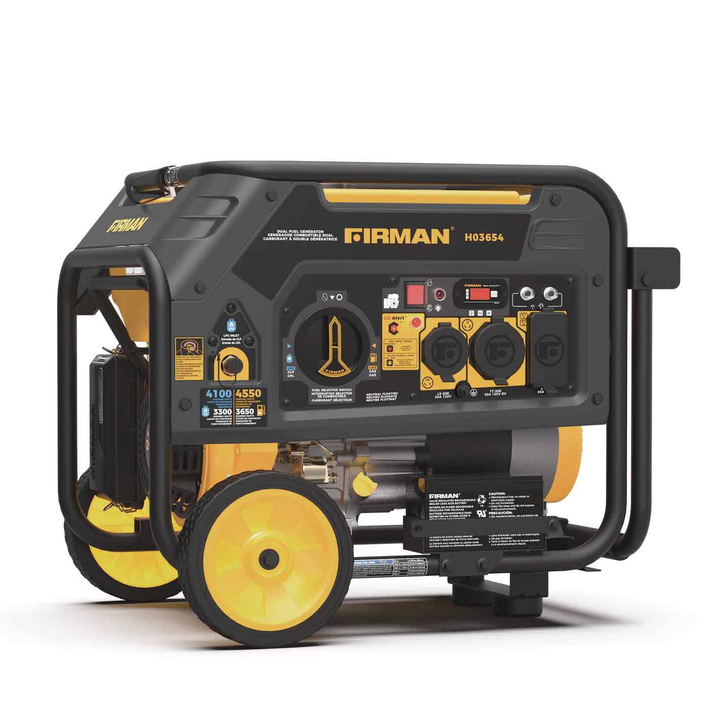 Firman H03654 Dual Fuel 3650W/4550W Portable Generator | Electric Start | 120/240V | CO Alert