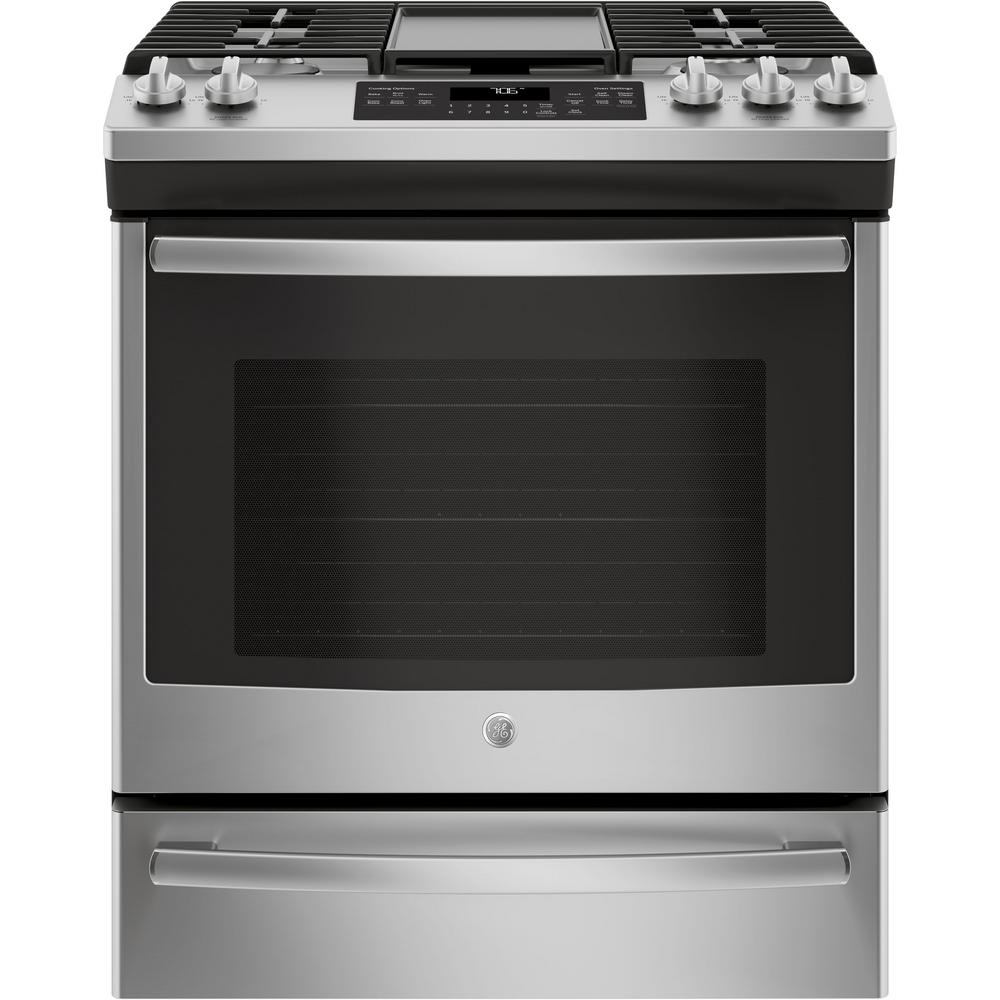 GE Slide-in Gas stove in stainless steel
