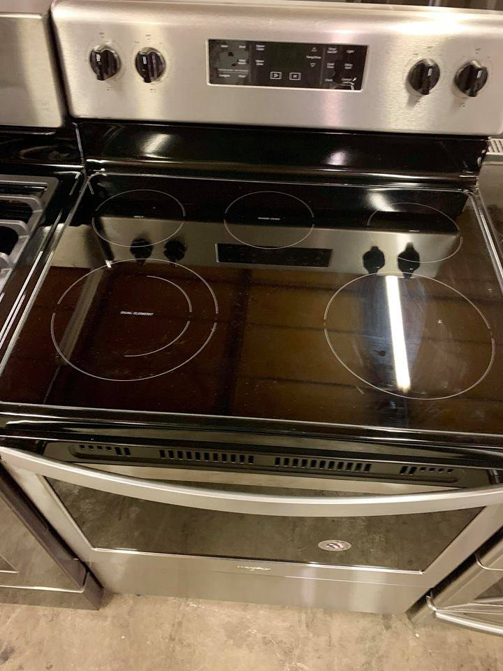 whirlpool electric stove in stainless steel