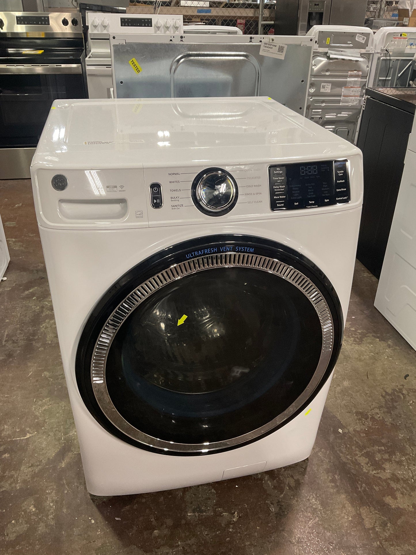 GE GE® ENERGY STAR 4.8 cu. ft. Capacity Smart Front Load ® Washer with UltraFresh Vent System with OdorBlock™ and Sanitize w/Oxi