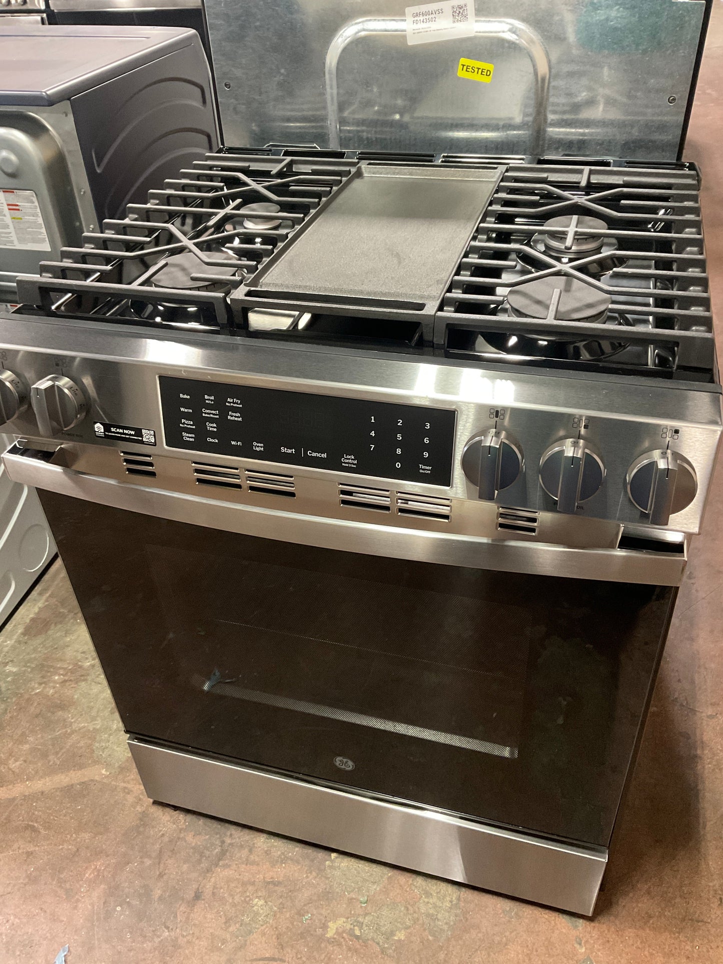 GE® 30" Slide-In Front-Control Convection Gas Range with No Preheat Air Fry and EasyWash™ Oven Tray