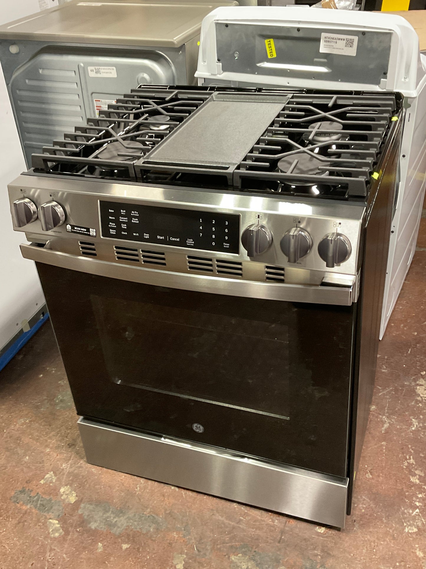 GE® 30" Slide-In Front-Control Convection Gas Range with No Preheat Air Fry and EasyWash™ Oven Tray