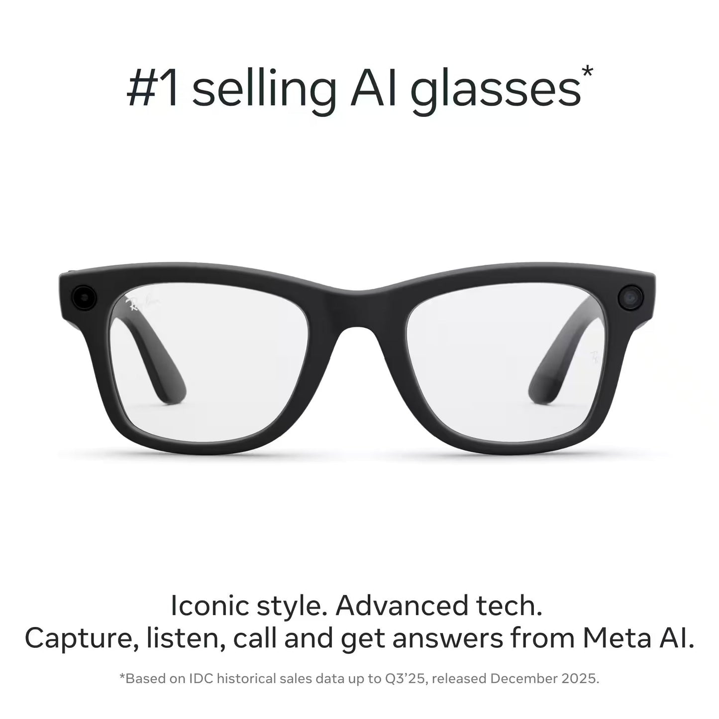 Ray-Ban Meta - Wayfarer (Gen 2) glasses with Meta AI, Audio, Photo, Video Compatibility - Clear lenses - Matte Black