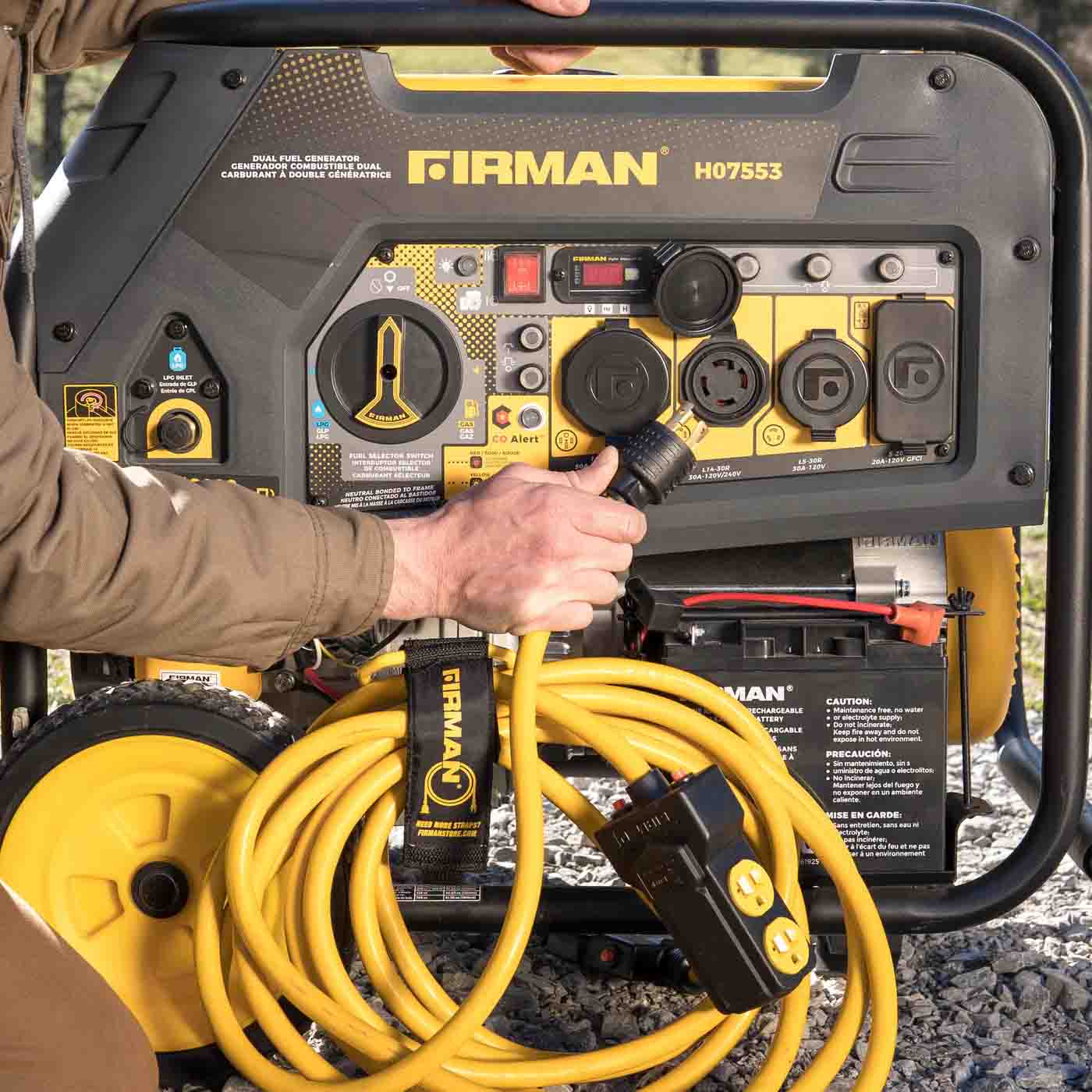 Firman H07553 Dual Fuel 7500W/9400W Portable Generator | Electric Start | 120/240V | CO Alert