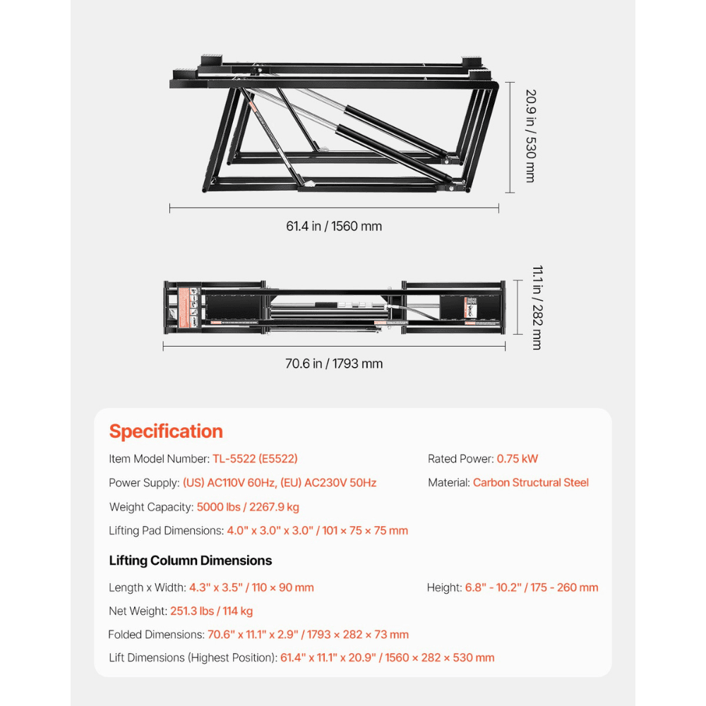5,000 LB Adjustable Car Lift with Remote Control – Perfect for Home Garages