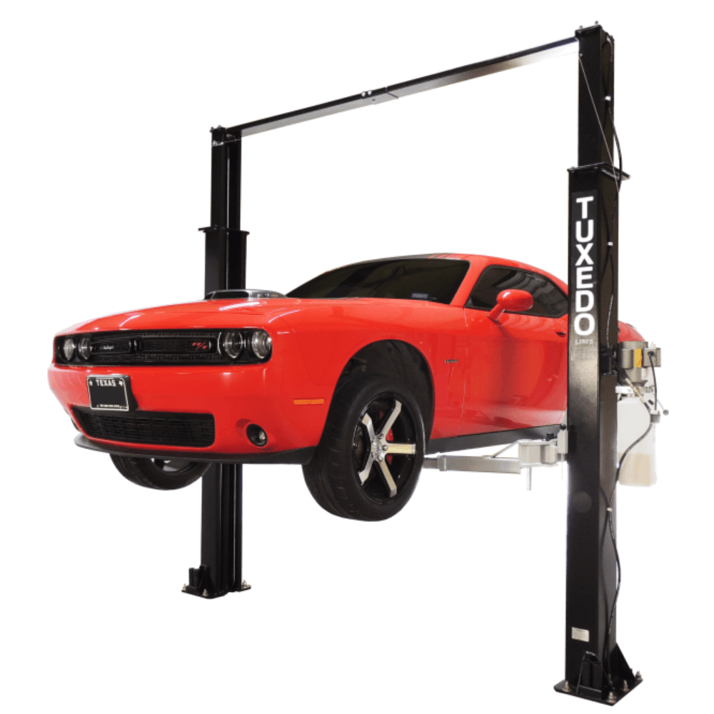 Asymmetric 2 Post Car Lift Clear Floor 9,000 lbs. Capacity Heavy Duty in Black