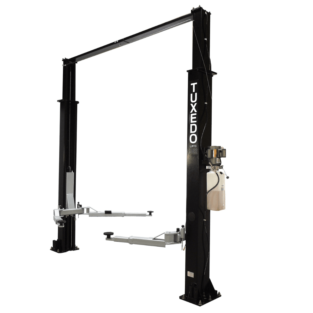 Asymmetric 2 Post Car Lift Clear Floor 9,000 lbs. Capacity Heavy Duty in Black