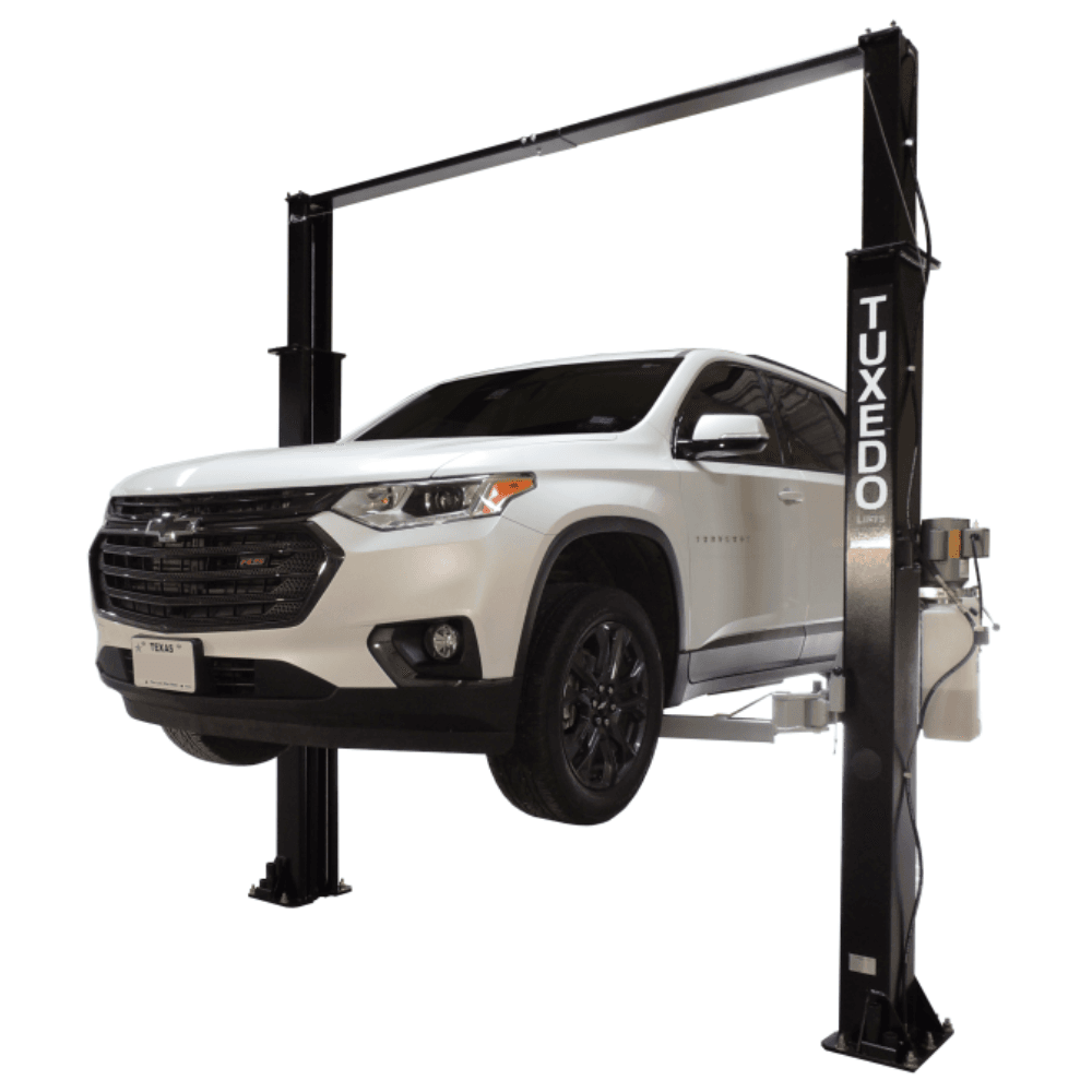 Asymmetric 2 Post Car Lift Clear Floor 9,000 lbs. Capacity Heavy Duty in Black