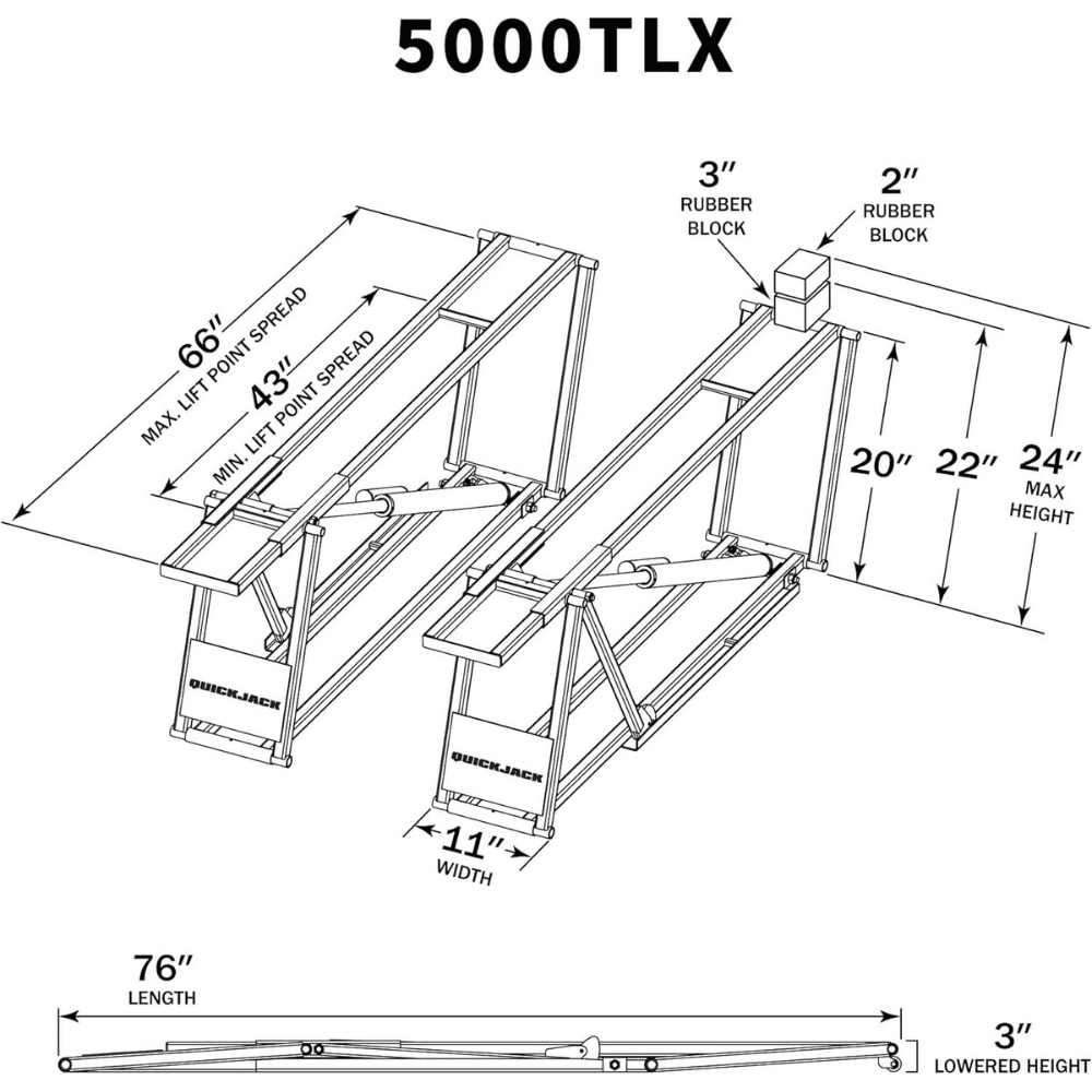 QuickJack 5000TLX – Extended-Length Portable Lift (5,000 lbs Capacity)
