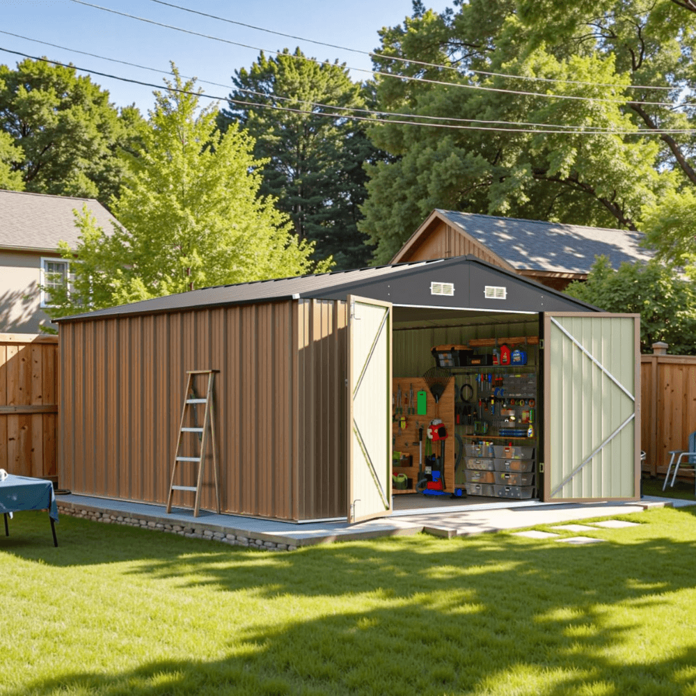 Patiowell 10 ft. W x 12 ft. D Size Upgrade Metal Storage Shed (119 sq. ft.)