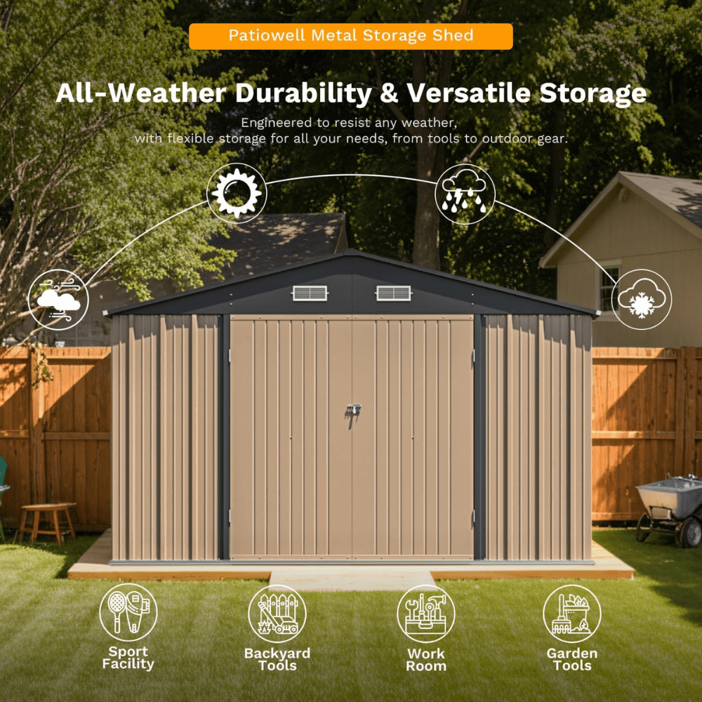 Patiowell 10 ft. W x 12 ft. D Size Upgrade Metal Storage Shed (119 sq. ft.)