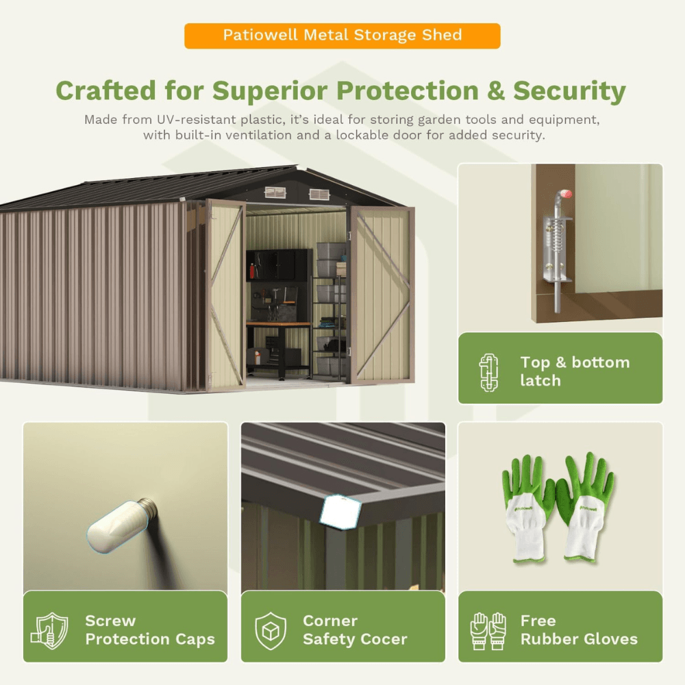 Patiowell 10 ft. W x 12 ft. D Size Upgrade Metal Storage Shed (119 sq. ft.)