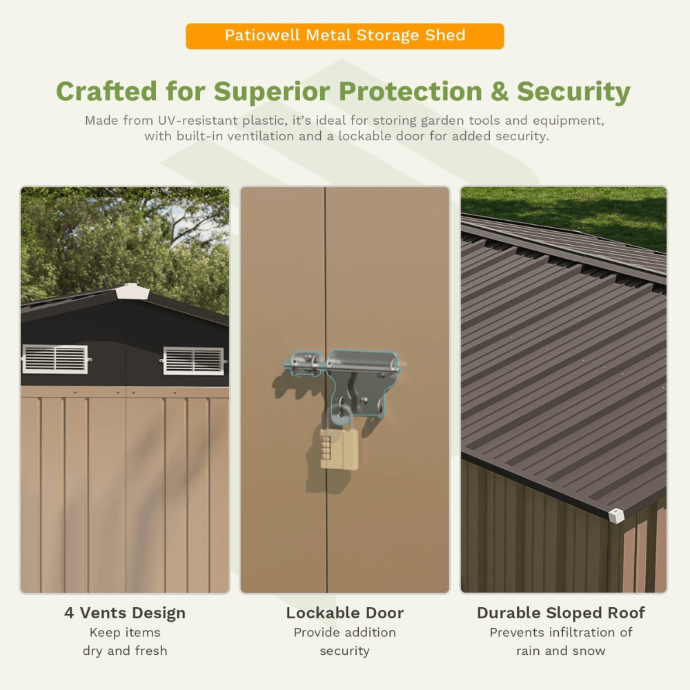 Patiowell 10 ft. W x 12 ft. D Size Upgrade Metal Storage Shed (119 sq. ft.)