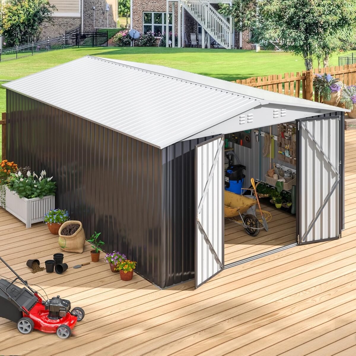 Patiowell 10 ft. W x 12 ft. D Size Upgrade Metal Storage Shed (119 sq. ft.)