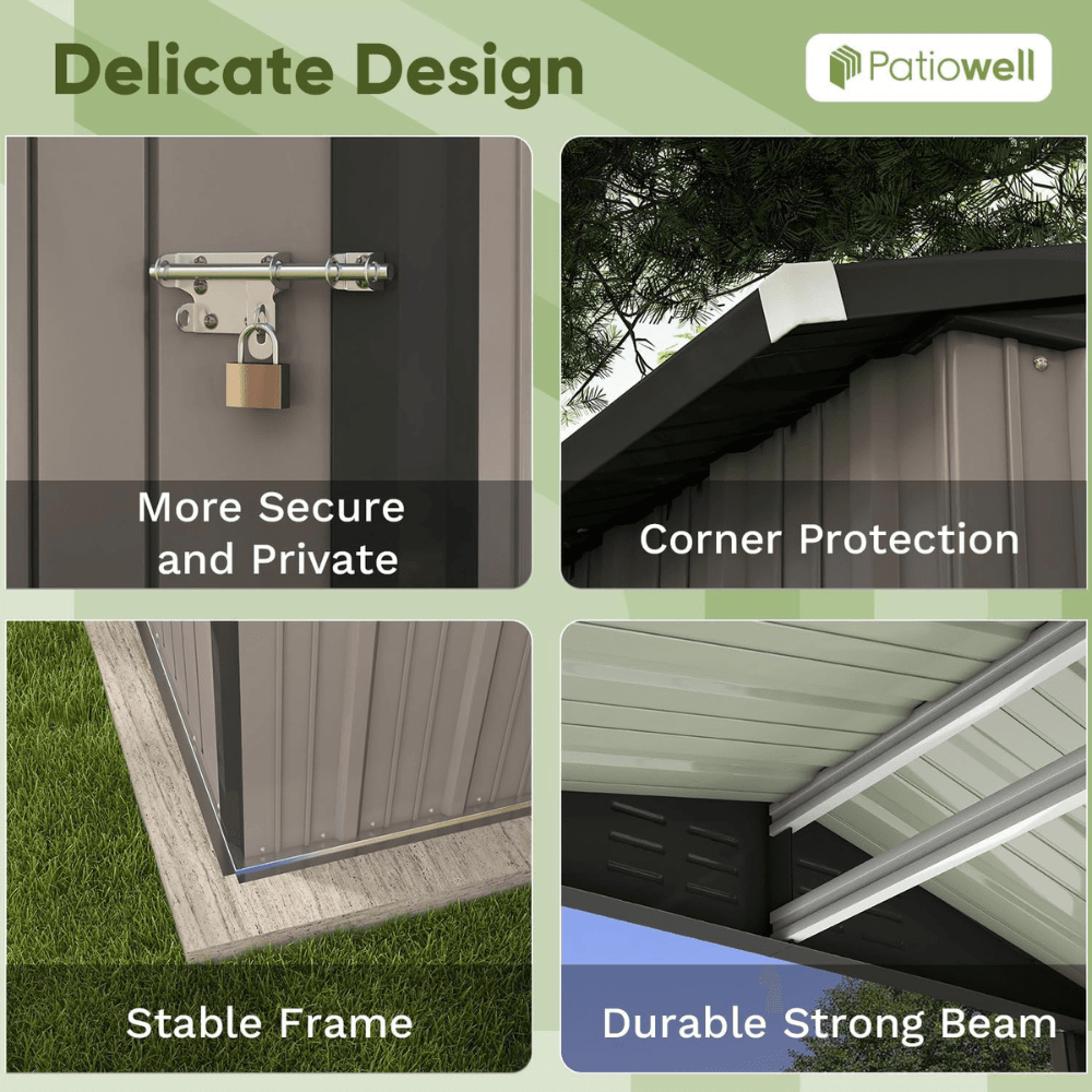 Patiowell 6 ft. W x 4 ft. D Outdoor Storage Brown Metal Shed with Sloping Roof and Double Lockable Door (24.8 sq. ft.)